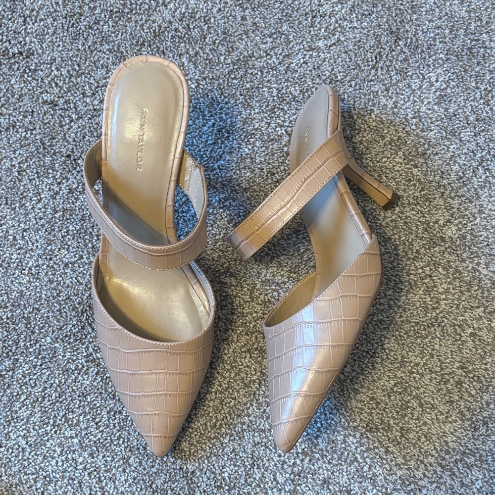 Ann Taylor Meri Embossed Leather Backless Heels